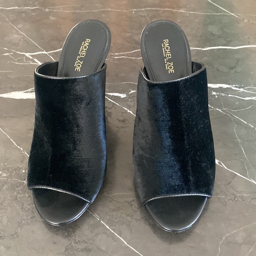 Rachel Zoe Marlene Velvet Peep-Toe black Mule Heels, 8.5 - Picture 2 of 4